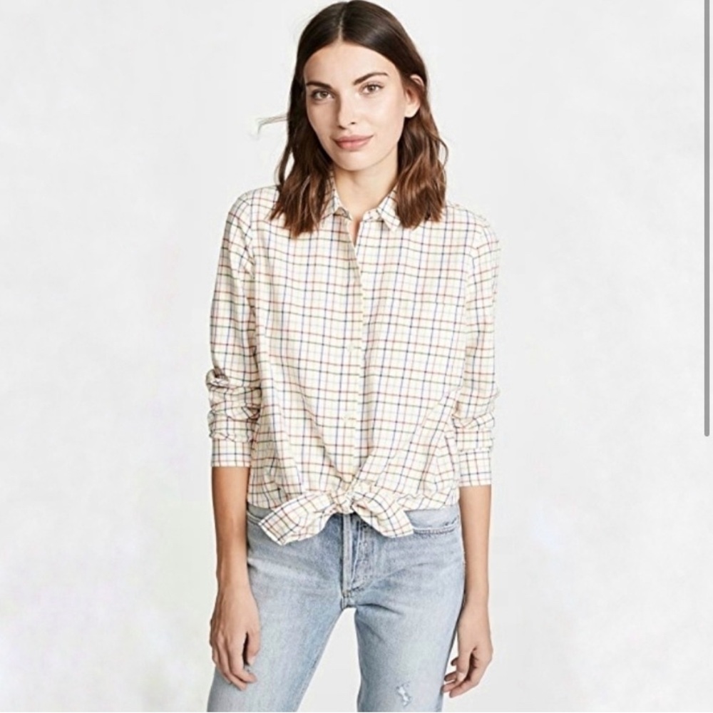Madewell Front Tie Rainbow Plaid Shirt Size XXS
